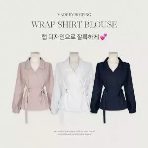 핫핑 [하객룩/벨트세트] 포에드 오픈카라 랩 리본 스트랩벨트 셔츠 블라우스