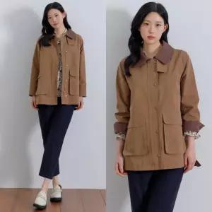 지센 [26SS] 여성 탈착 코듀로이 카라 중기장 워크 자켓 LCCAQ223