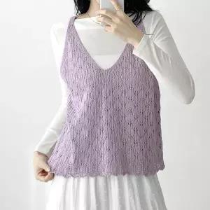 여자 여행 나뭇잎 스카시 여름조끼 브이넥 니트조끼