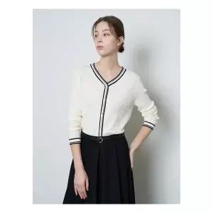 [미니멈에브리데이][미니멈 에브리데이]V넥 라인 배색 긴팔 니트 663822