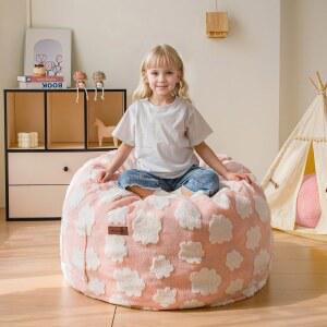 용 맥스요요 빈백 의자, 고밀도 폼 충전이 가능한 클라우드 패턴 게으른 의자, 소년 및 소녀용 바닥 소파 소파, 게임용 바닥 소파, 독서용, 핑크