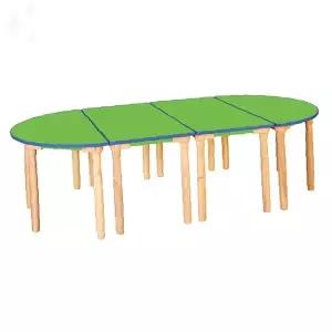 유치원 단체활동 조립식 반원형 책상 연두색 상판 원목다리 유아용 협동학습 테이블