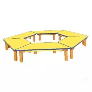 유치원 그룹활동 육각형 노란 상판 원목 다리 안전 모서리 낮은 놀이 학습대