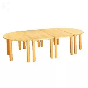 유치원 교실 단체수업용 반원형 원목무늬 상판 조립식 안전 모서리 긴 책상