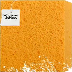 1 PCS 대형 천연 셀룰로오스 스펀지 6x4x2 인치 - 흡수력이 뛰어나고 생분해성이며 가정 및 주방 청소 보트