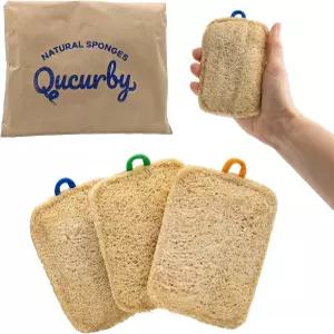 큐커비 올 내추럴 루파 키친 스펀지(3팩) - 퇴비화 및 생분해 식기용 천연 스펀지(종이 봉투 포장)