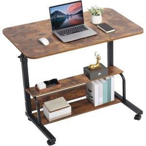Dekhaoxe 조절 가능한 테이블 학생용 컴퓨터 책상 휴대용 홈 오피스 가구 작은 공간 소파 침실 침대 옆 침대 위에서 움직이는 바퀴 위에서 학습하는 게임, 저장 공간 크기 31.5 * 15.7, Oak