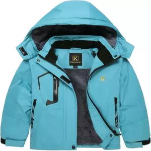 키붐 걸의 방수 스키 재킷 플리스 스노우 코트 방풍 따뜻한 겨울 스노보드 재킷과 탈착식 후드 포함