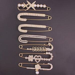 7개 세트 패션 라인스톤 브로치 핀 미끄럼 방지 조절 버튼 카디건 스카프 장식 여성용 정장 액세서리