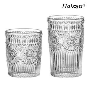 하코야/유럽풍 레트로 글라스잔 (썬플라워 양각문양)/아이스 커피잔/유리컵