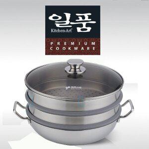 [한일스텐레스]키친아트 일품(一品) 통삼중 인덕션 3단찜파티웍33CM