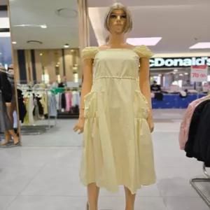 [에고이스트] 스퀘어넥 스트링 볼륨포켓  롱 원피스  EQ2OOP-05