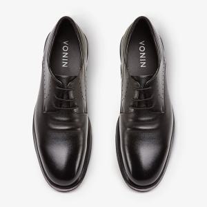 보닌 천연소가죽 발편한 스판 스트링 볼륨 광폭 사피아노더비 구두HD033BK