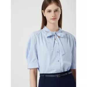 [CC콜렉트](강남점)하프 슬리브 리본 타이 셔링 블라우스_C252MSC332