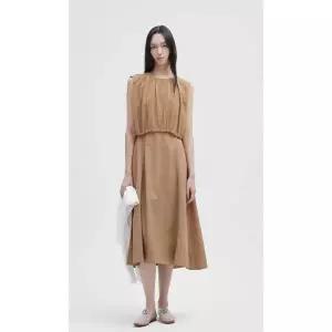 [ZOOC](천안아산점)셔링 라운드 넥 슬리브리스 플레어 원피스 Z252MSE021