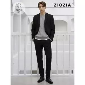 [지오지아] 블랙 스트레치 캐주얼 셋업 수트 (AAD4KG1601_AAD4PP1601_BK)