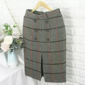 gt_울체크 버튼 SK SOK H라인스커트,모직스커트,정장스커트,오피스룩