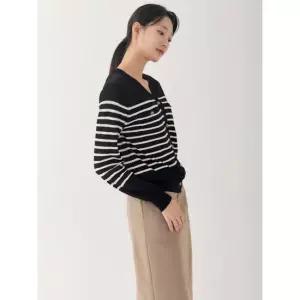 [지센] [24FW] 여성 스트라이프 버튼업 니트 가디건 LCKTO921_BK