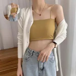 여성 사각 민소매 캡내장 끈나시 튜브 탱크탑 민소매