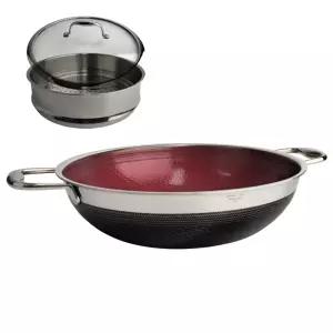 쿡셀 블랙큐브 IH 세라믹 레드 파티웍팬+찜기 28cm 더블코팅 인덕션가능 양수팬 전골팬