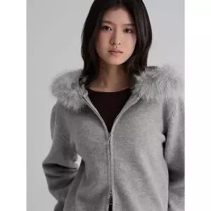 에잇세컨즈 8SECONDS 퍼 배색 카디건 - 그레이 35615ASM93 106675