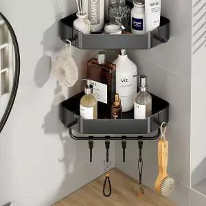 스텐 무타공 욕실 삼각 코너선반 수건걸이 포함 N222