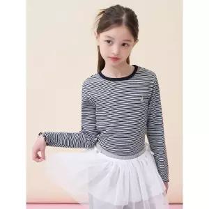 [BEANPOLE KIDS] 여아 모노 스트라이프 골지 티셔츠  블랙 (BI6241G015)
