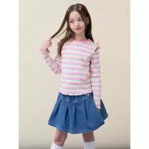 [BEANPOLE KIDS] 여아 스트라이프 골지 컷아웃 티셔츠  라이트 핑크 (BI6241G02Y)
