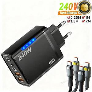 새로운 150W 초고속 충전기 iPhone 용 3 포트 PD 유형 C Samsung Xiaomi Charger 2025