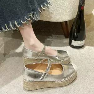 여성 키높이 통굽 운동화 밴딩 구두 웨지힐 슬립온 실버 프리미엄 에디션 35