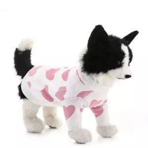 강아지옷 크리미 화이트 하트패턴 반려견 니트티셔츠 강아지옷 강아지의류