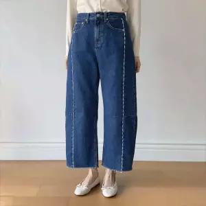 나나 하이웨스트 배색 면100 사이드레이스 봄 데님 와이드 팬츠 청바지 40대 여자