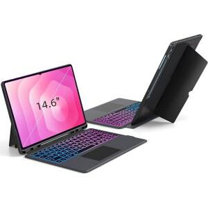 삼성 갤럭시탭 S11 울트라 / S10 S9 S8 14.6인치 키보드 케이스: 트랙패드가 있는 3 존 7 컬러 백라이트 | 펜 홀더가 터치패드 자석 탈착식 키보드커버