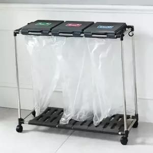 가정용 분리수거함 다용도 이동식 봉투형 재활용 분리수거함 뚜껑형 3단 실내 걸이