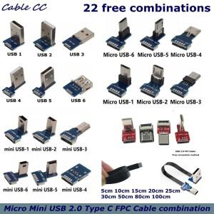FFC Type-C 미니 소형 호환 마이크로 USB 확장 리본 케이블 90 FPV 슬림 플랫 소프트 플렉시블 FPC 충전 브