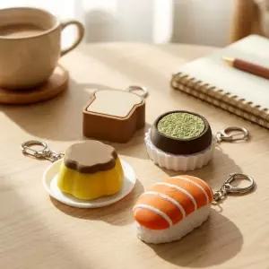 플유 욤욤 클리커 키링 두쫀쿠 연어초밥 토스트 푸딩 4종 세트