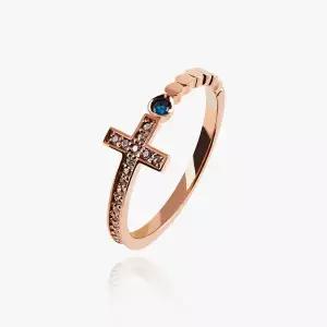 [엘렌쥬얼리]14K 18K 헤일로드 큐빅 십자가 미스 링 금 반지