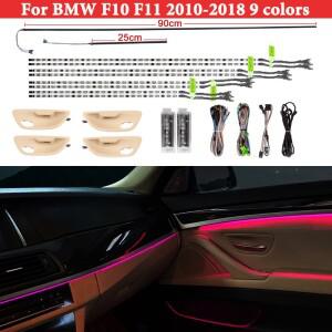 BMW 5 시리즈 F10 F11 2010-2018 실내 앰비언트 LED 라이트 키트 9색 CIC NBT 장식 액세서리 분위기 조명