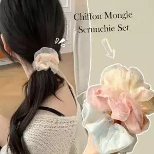 끈 플라워 데일리 헤어 쉬폰 헤어곱창 곱창밴드 여성 헤어밴드 액세서리 3개 세트