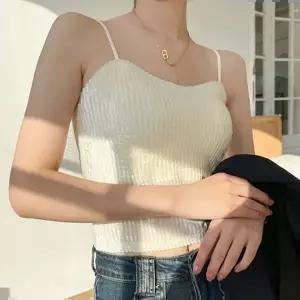 골지끈나시 주름 벨벳 민소매 슬리브리스 패드내장