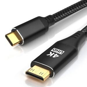 USB C to 미니 HDMI 케이블 1.5m(5피트), 고속 4K 코드 4K@30 /2K@60Hz /1080P 나일론 타입 - 단방향 코드, 휴대용 모니터, 스팀 데크, ROG 앨리, 노트북, 맥북, 프로, 15용