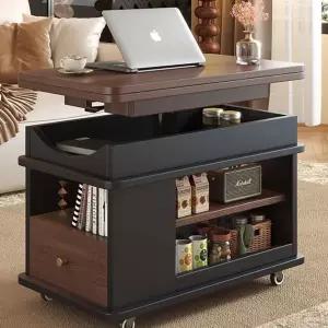 리프트업 테이블 나무 사이드 소형 높낮이조절 책상겸