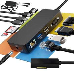 [미국배송] 새로운 MS SURFACE PRO 도킹 스테이션 트리플 디스플레이 4K@60HZ HDMI+VGA 11인치 1개의 DOCK 2 전원 어댑터 포함 MICROSOFT 11 / 10 9 X 8 6 5 4 3 LAPTOP 7-1 GO BOOK