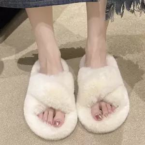 여성 엑스자 크로스 포인트 퍼안감 패션 슬리퍼