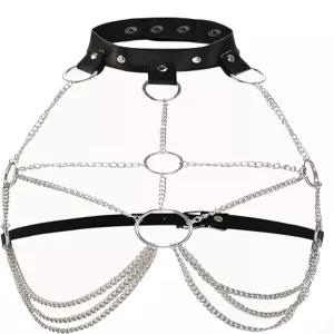 레이브 홀로그램 바디 가슴 하네스 케이지 브라 초커 체인 벨트 코스튬과 페이스트리가 있는 음악 페스티벌