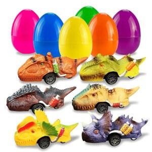 EA Kong, 소년 소녀들을 위한 장난감 선호 부활절 이스터 공룡 차량 바구니 금속 자동차 6개의 세트로 공급 스터퍼 파티, 프리필 헌팅 에그