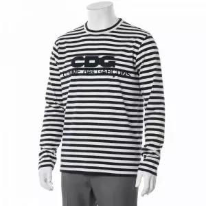 CDG 로고 스트라이프 보더 티셔츠 네이비 남성 SZ-T004-051-1