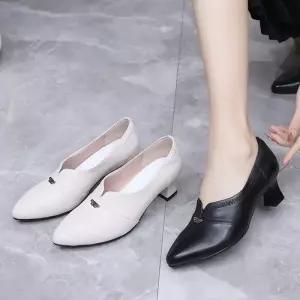 여성 출퇴근 로퍼 뾰족한 신발 봄가을 슈즈 미들힐 컴포트화 단화 가죽 스틸레토 통굽 펌프스 진가죽 M스포