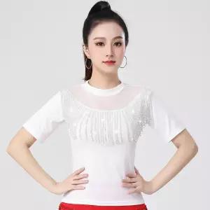 라인 라틴 댄스복 왈츠 방송 모던댄스 여성 줌바 사교 댄스상의 공연복