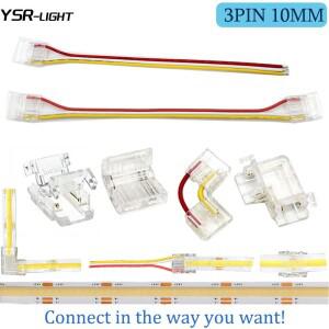 5PCS 3PIN CCT COB LED 라이트 스트립 커넥터 10MM 솔더리스 투명 미니 소형 버클 연장 와이어 90도 어두운
